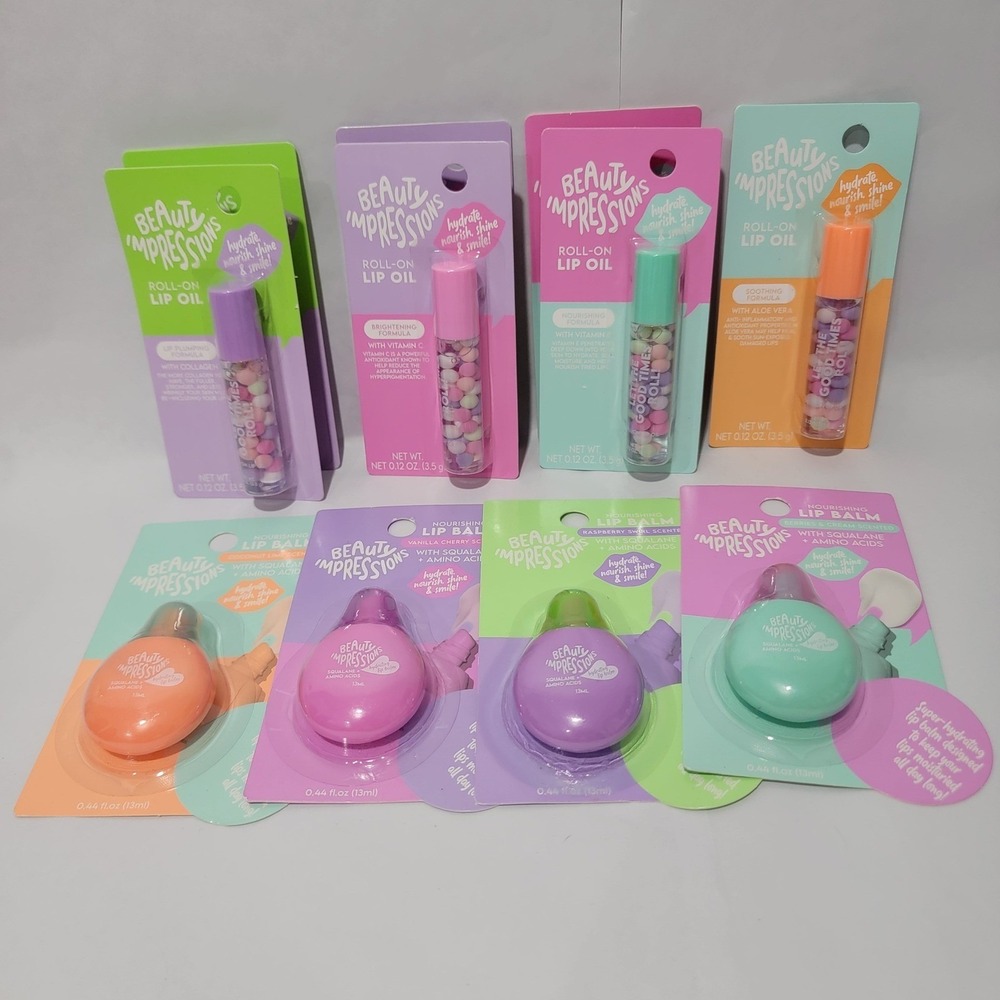 Beauty Impressions 11pc Lip Care Set Roll-On Lip Oils & Squalane Lip Balms NEW